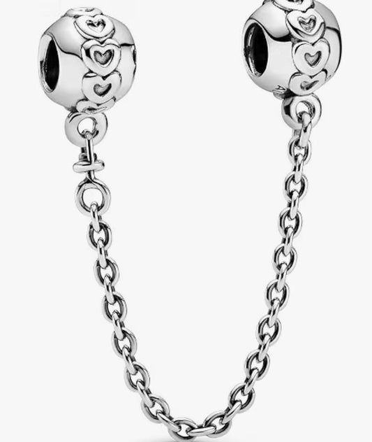 PANDORA Moments Women's Sterling Silver Band of Hearts Safety Chain Charm for Bracelet