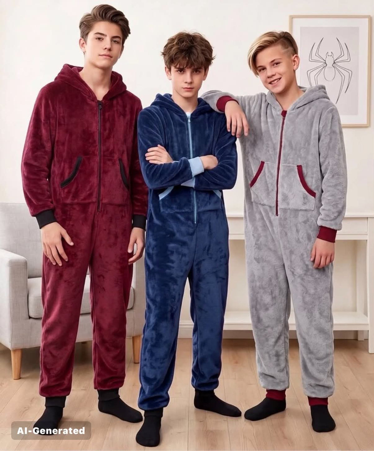 Boys' Hooded Long Sleeve Pants Set, Black & Gray or blue