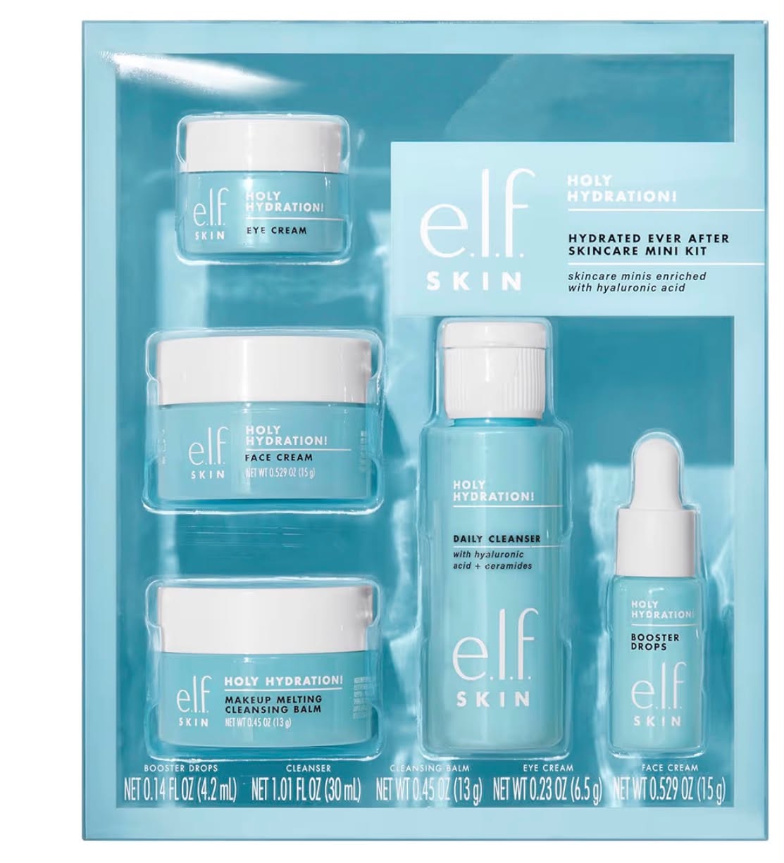 e.l.f. SKIN Hydrated Ever After Skincare Mini Kit, Cleanser, Makeup Remover, Moisturiser & Eye Cream For Hydrating Skin, Airplane-Friendly Sizes