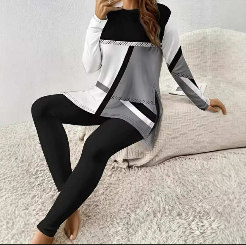 Casual Printed Long Sleeve Long Pants Two-Piece Set