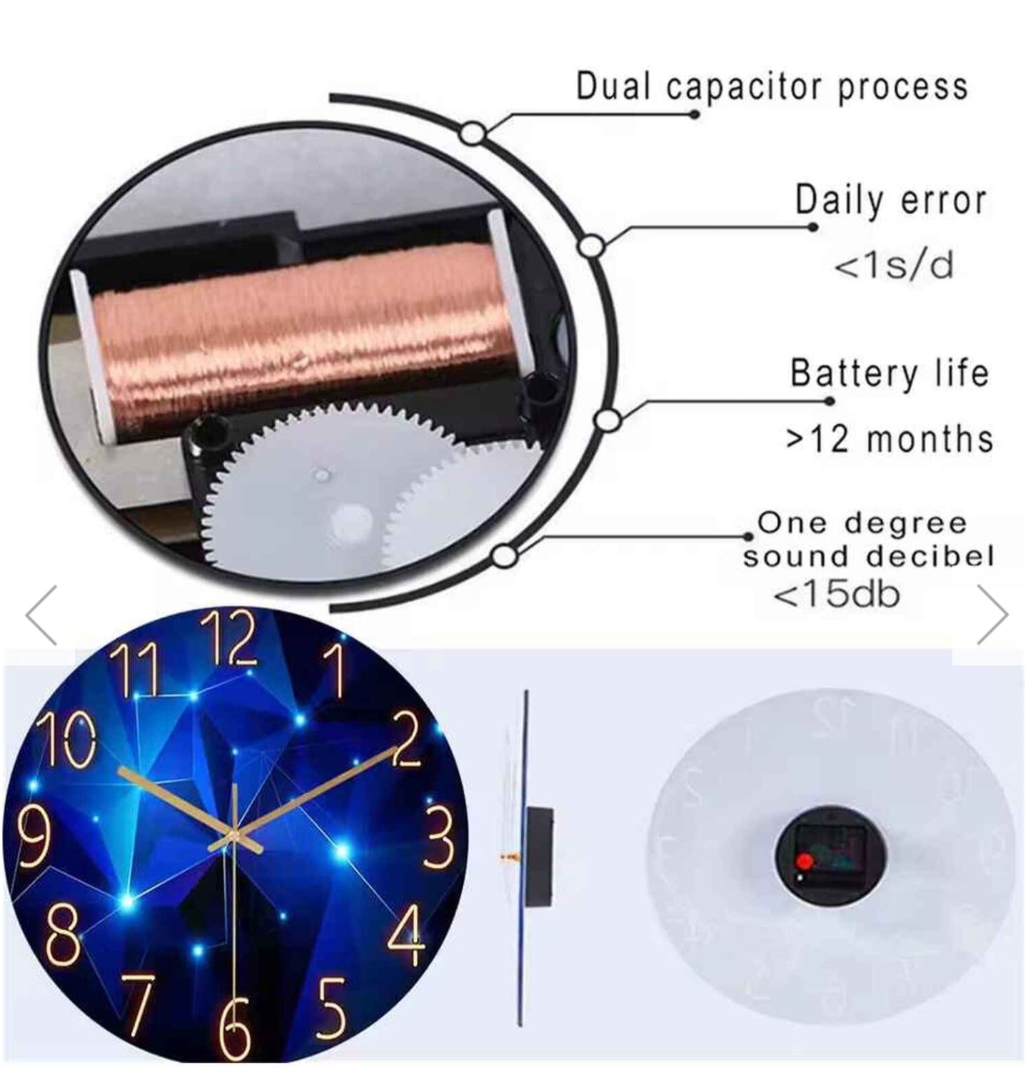 Dark Blue Wall Clock Silent Quartz