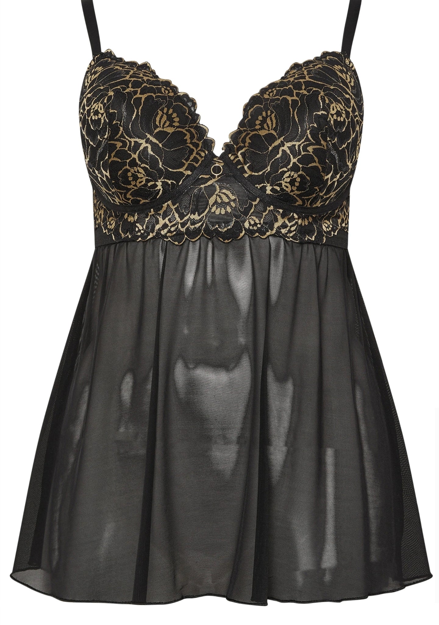 Black & Gold Floral Print Babydoll