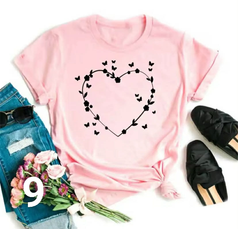 Watercolor Butterfly Heart Printed T Shirt