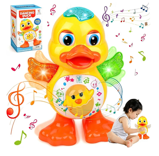 Dancing Duck Toy, Duck Toy with Music & Lights, Interactive Musical Baby Toys, Electric Light Up Crawling Ducks