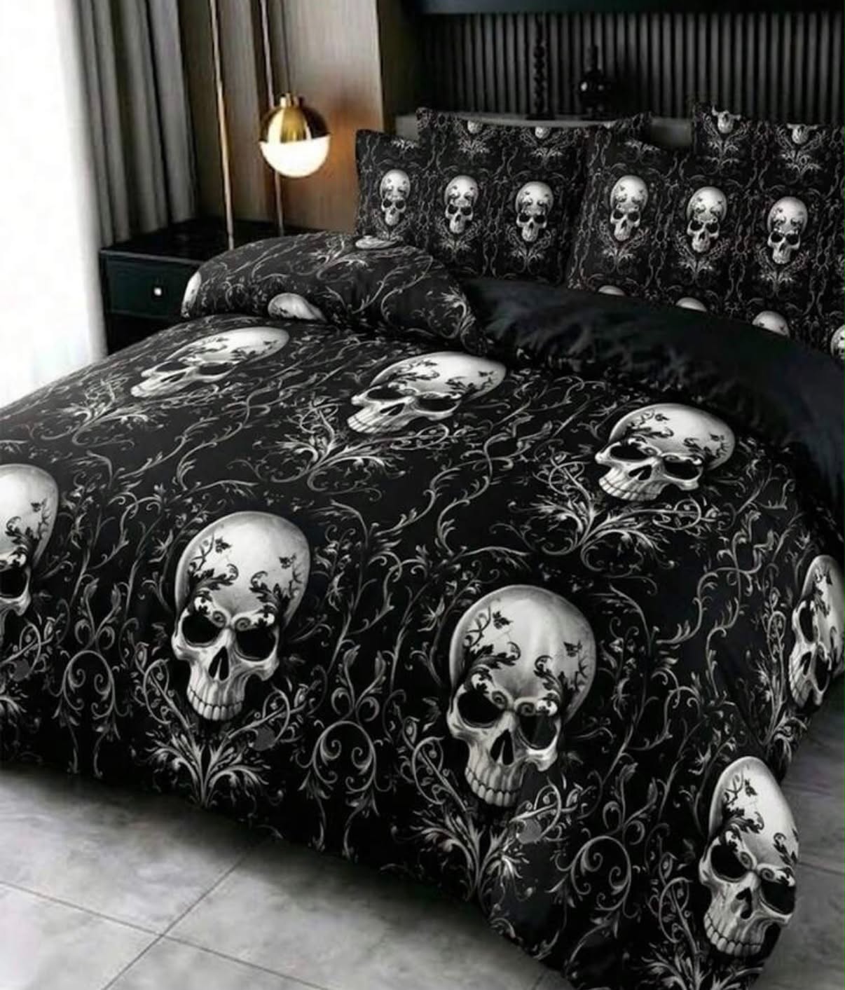 Black Gothic Skull Print Duvet Cover Set