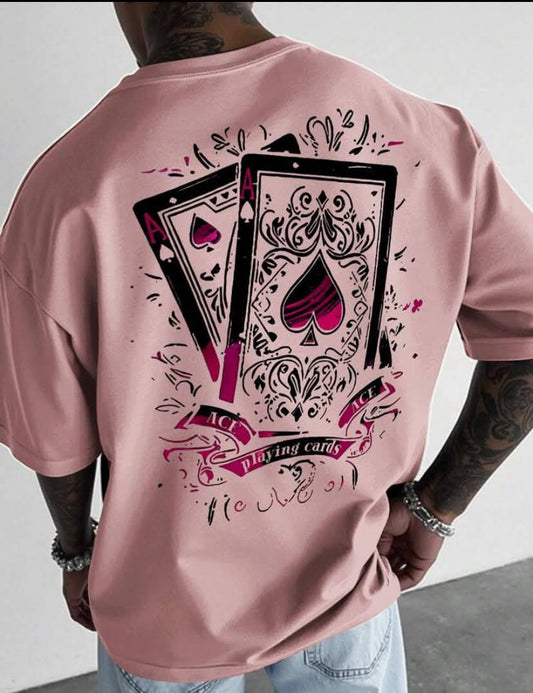 Men's Poker Print Round Neck Loose Casual Short Sleeve T-Shirt