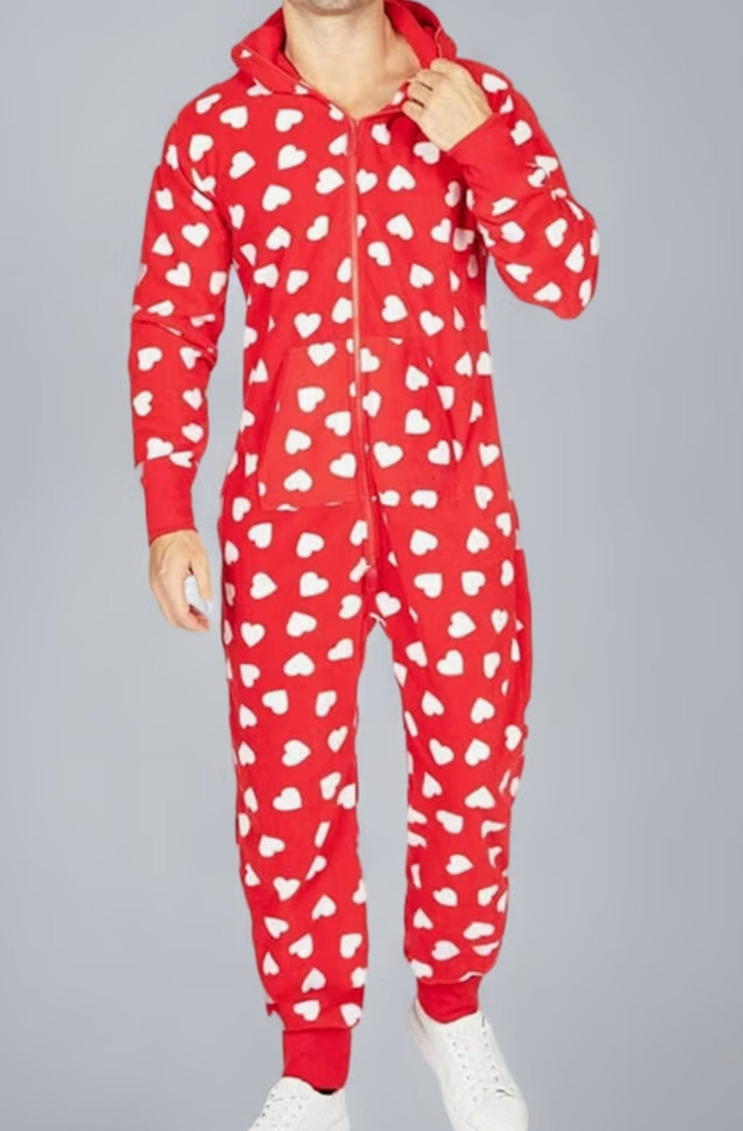 Couples Matching Christmas Pajamas Hoodie Fleece Onesie Women Men's Long Sleeve Printed Suit Full Zipper Jumpsuits with Pockets
