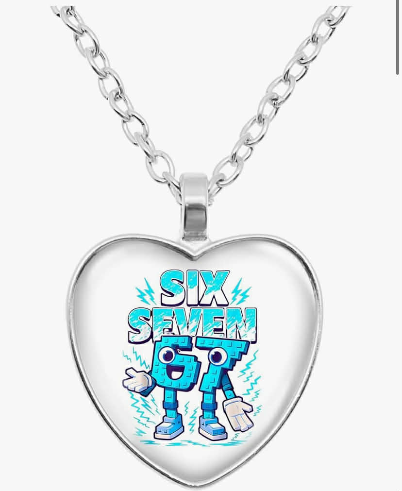Steal a Brainrot Silver Heart Pendant Necklace with Six Seven Character Design,