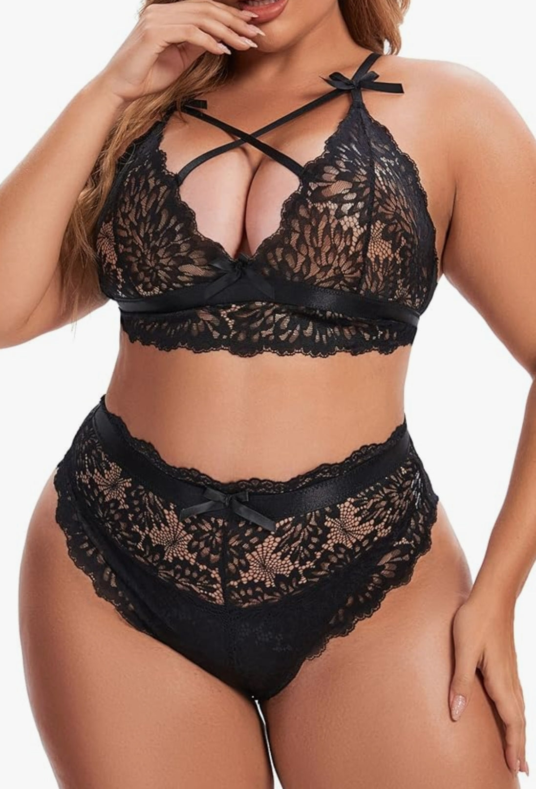 Plus Size Lingerie for Women Lace Bra and Panties Set Sexy Bralette Set