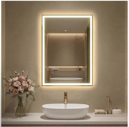 SONGMICS 50.7 x 70.7 cm Bathroom Mirror with LED Lights, Anti-Fog Function