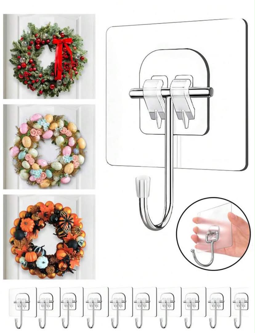 Large Wreath Hanger Hook, Suitable For Halloween, Christmas, Easter, Valentine's Day Wreath Decoration, Front Door Welcome Sign, Heavy Duty Adhesive Wall Hook, High Load-Bearing, Door Hanging Storage Rack