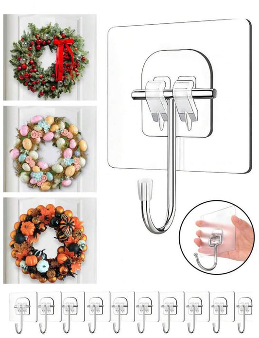 Large Wreath Hanger Hook, Suitable For Halloween, Christmas, Easter, Valentine's Day Wreath Decoration, Front Door Welcome Sign, Heavy Duty Adhesive Wall Hook, High Load-Bearing, Door Hanging Storage Rack