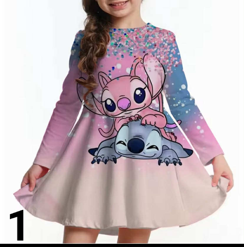 Disney Stitch 2-10 Printed Long Sleeve Girls' Dress