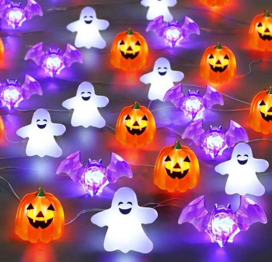 1 pc Halloween Copper Wire String Light With Mini Ghost Pumpkin Bat 2/3m(6.56/9.84FT.)Waterproof Fairy Atmosphere Lamp Battery Operated