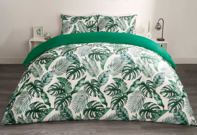 Tropical Leaf Duvet Cover Set - Forest Green