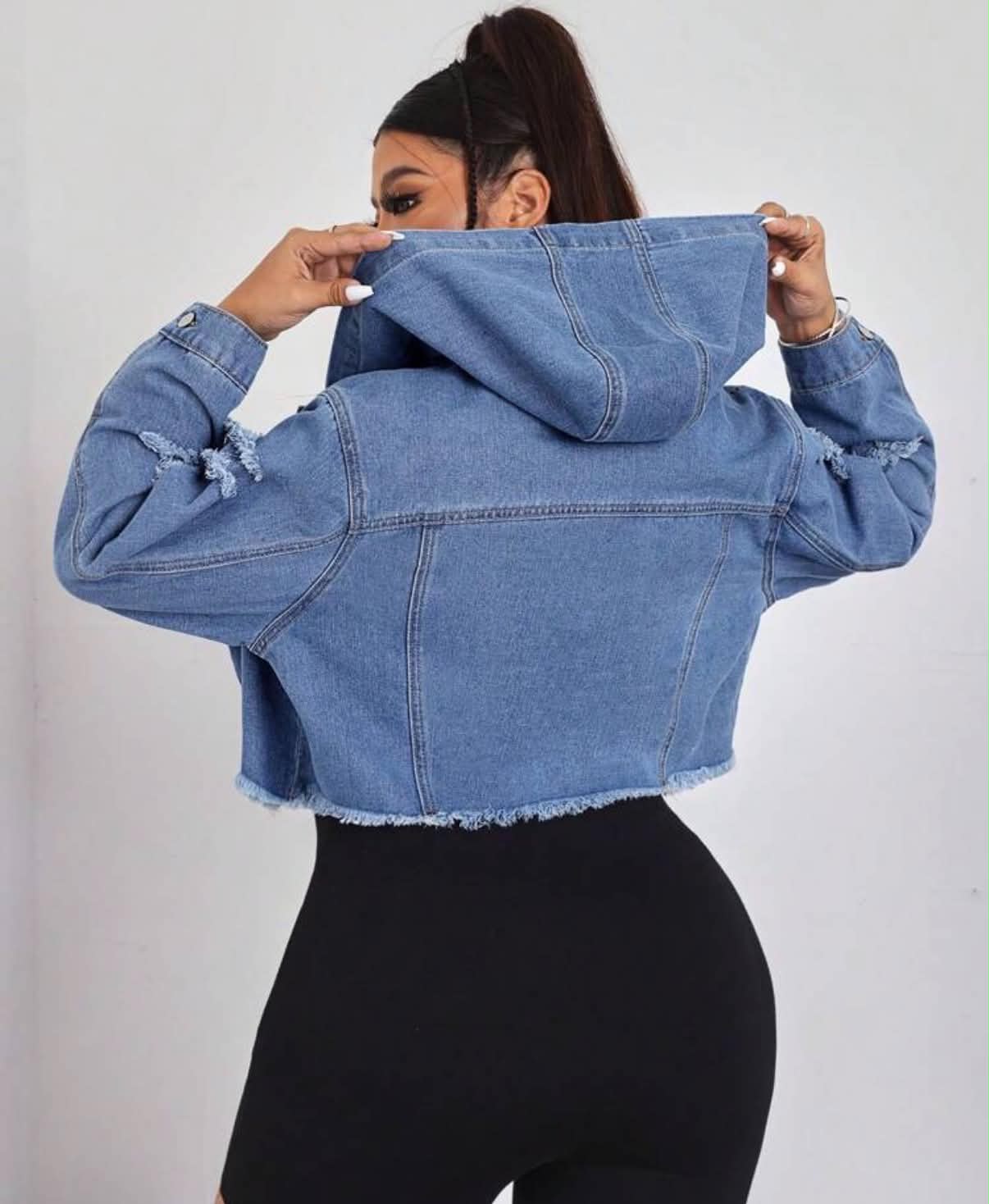 Winter Plus Size Women Casual Distressed Denim Hooded Short Jacket