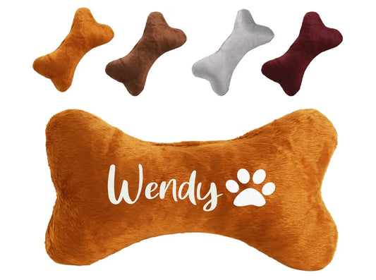 Personalised Dog Bone Pillow Toy with Embroidered Name - Plush Custom Pet Toy