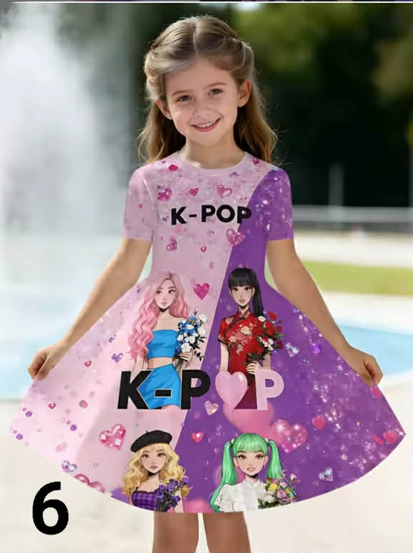 Kpop Cartoon Graphic Dress for Girls