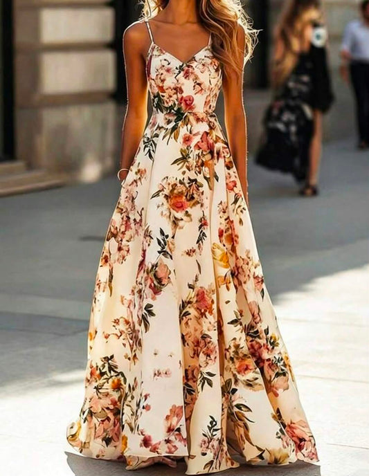 Women's Floral Pattern Spaghetti Strap Dress For Wedding Vacation Party A-Line Dress