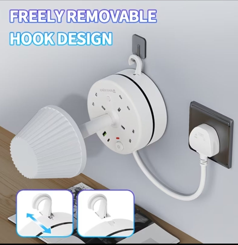 8-In-1 Power Socket Surge Protector, Power Socket/ Power Board/ Extension Socket, 3250W, 13A, 1.8M Extension Cord, Portable Power Socket, Overload Protection, 3 AC Power Sockets, 4 USB Ports,