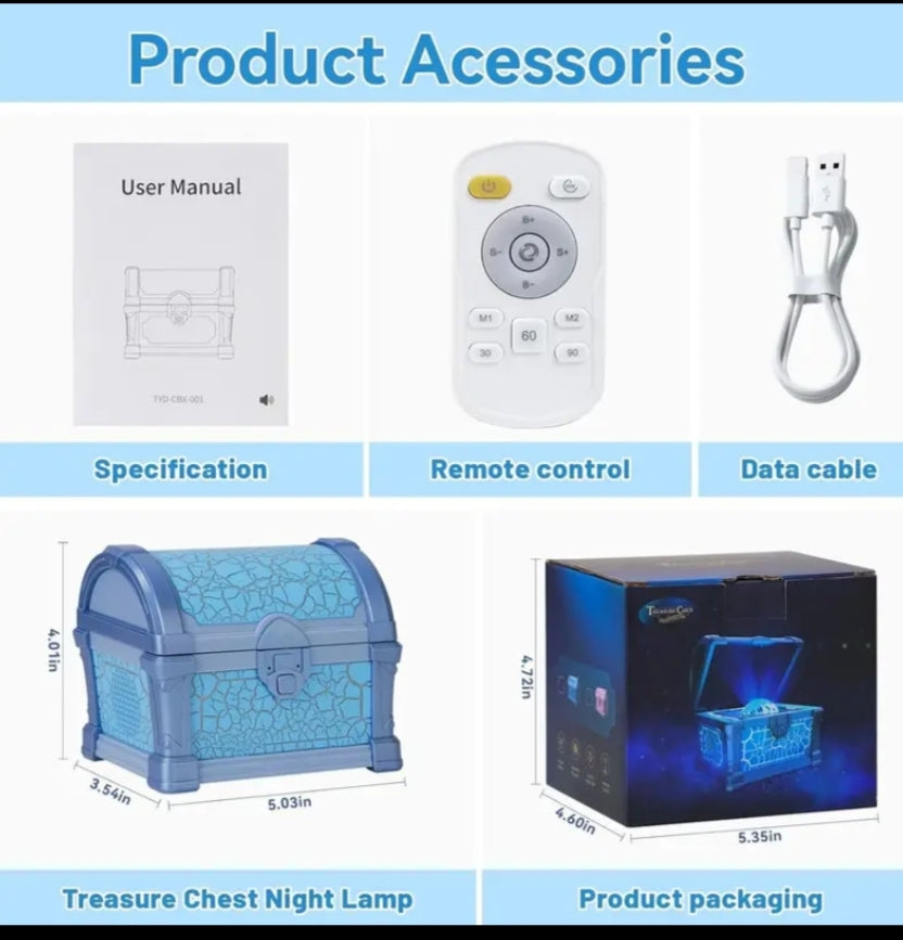 Treasure Chest Northern Lights Projector LED Projector Light with Bluetooth Speaker Kids Night Light Blue / Pink