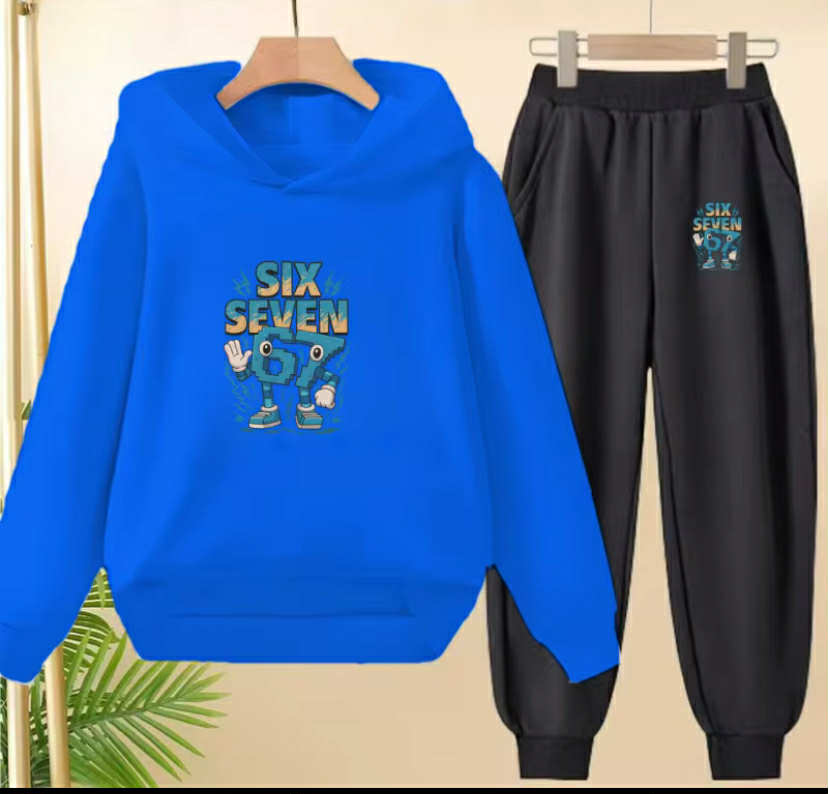 2 Piece Set Digit 67 Print Hoodie+Trousers Pullover