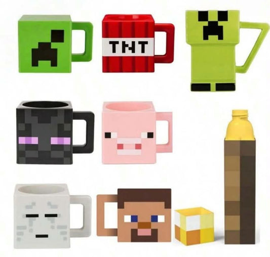 1 pc Minecraft Pixel Style Game Themed Mugs - Creeper, TNT, Enderman Shaped Ceramic Mugs, Breakfast Cups
