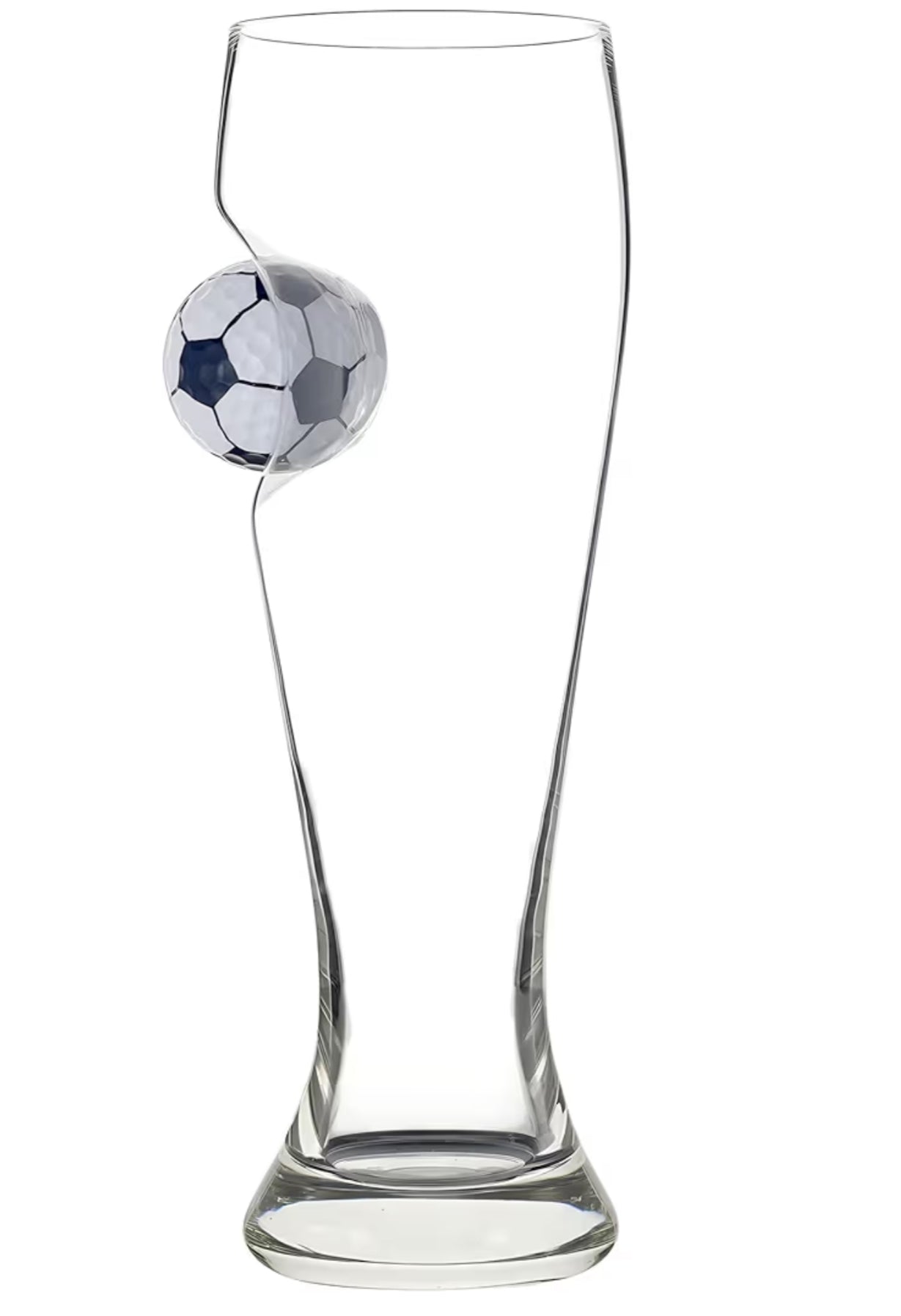 Football Pilsner Glass, 24cm Tall, 400ml Capacity, Crystal Glass, Suspended Resin Football