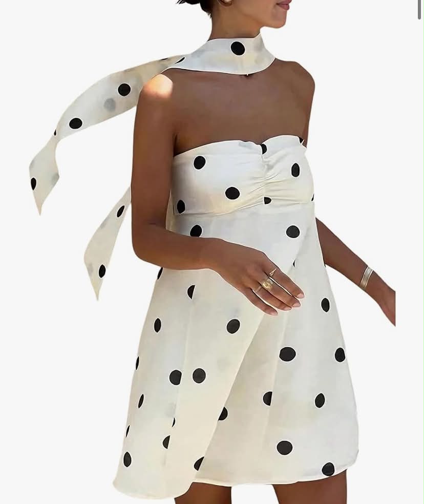 Women's Polka Dots Bandeau Dresses Strapless Ruched A Line Short Dress Summer Beach Date Night Going Out Dress