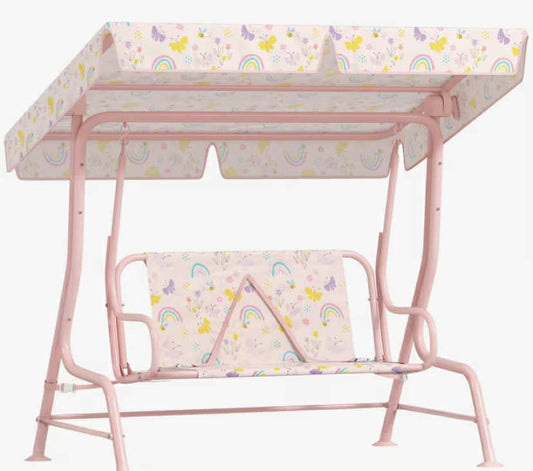 Kids Garden Swing Seat, Outdoor Swing Chair with Adjustable Canopy