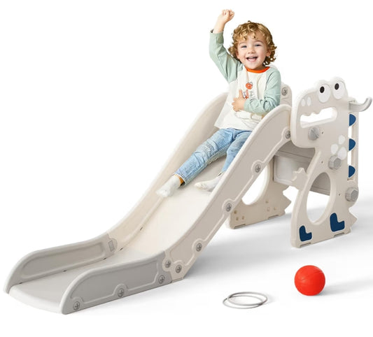 Toddler Slide, Small Dinosaur Single Slide with Ball Frame, Ring,