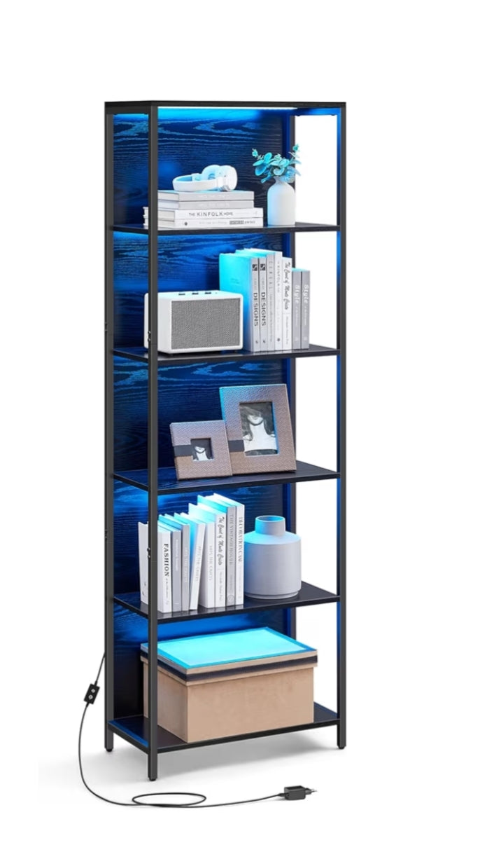 6 - Tier LED Bookcase, Bookshelf with Dimmable Lights