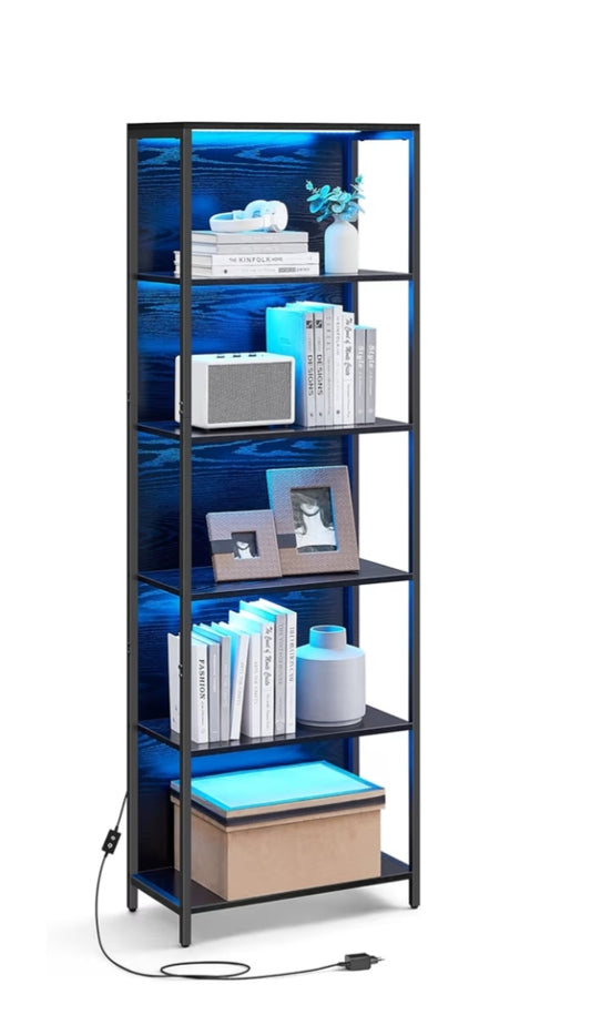 6 - Tier LED Bookcase, Bookshelf with Dimmable Lights