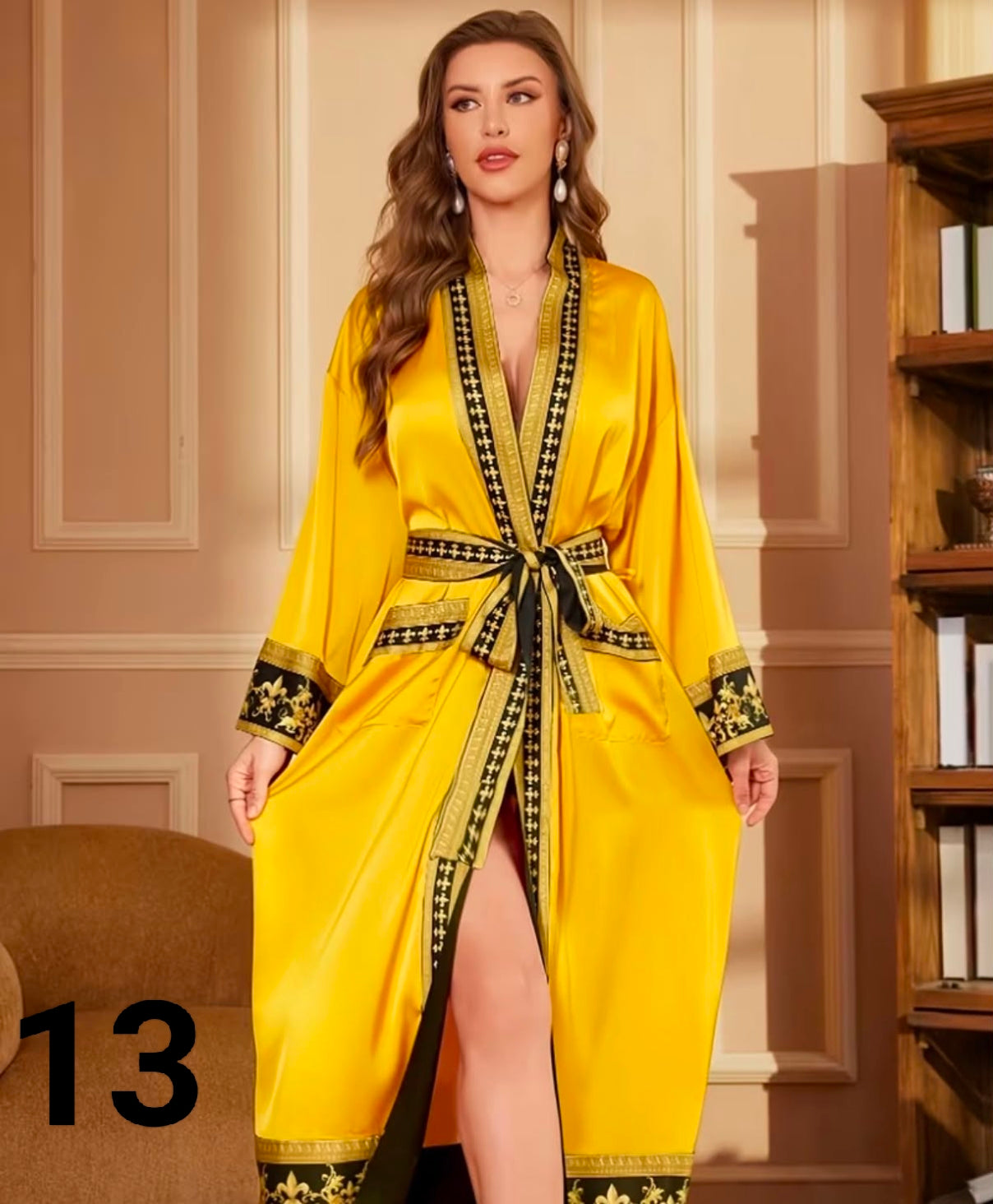 1 pc Women's Elegant V-Neck Fall Print Pajamas - Soft Satin Nightgown.