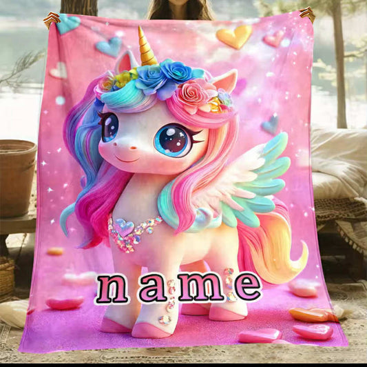 Customizable unicorn blanket with sparkling rainbow mane