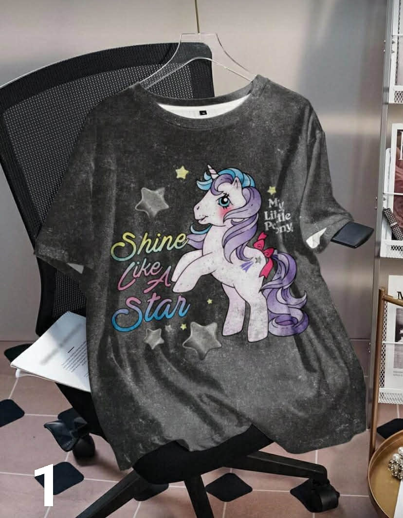Cartoon Graphic Round Neck Short Sleeve T-Shirt, Summer