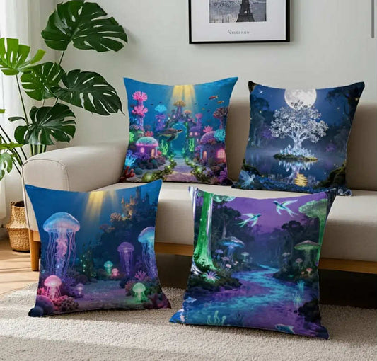 Set of 4 Fantasy-Themed Pillow Covers