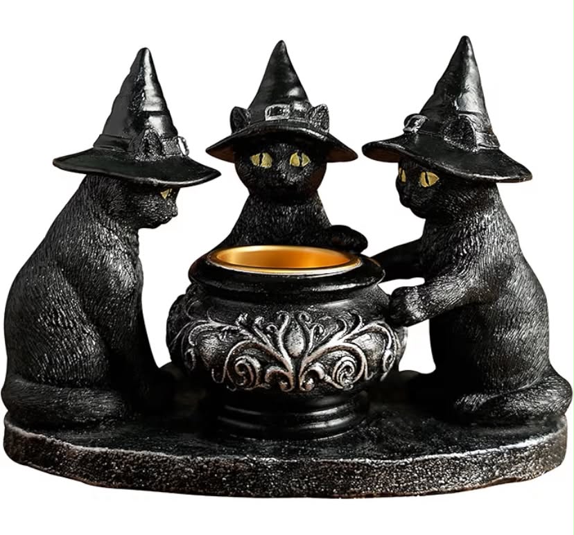 Black Cat Ornament - 16.5×10×12CM Cat Candle Holder,