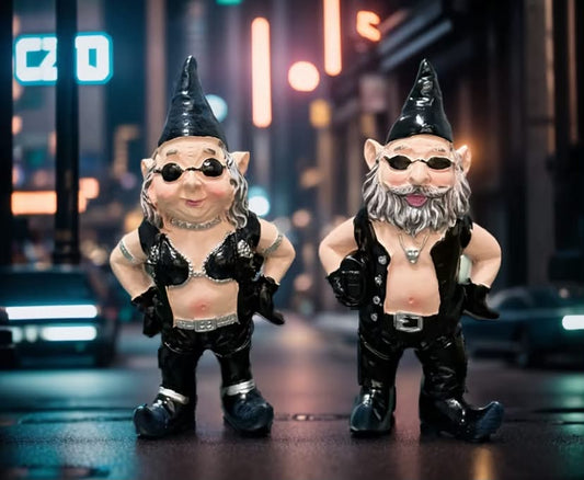Gangster Couple Figurine, Featuring a Gray-Bearded Man in a Leather Jacket, Stylish And Trendy American Street