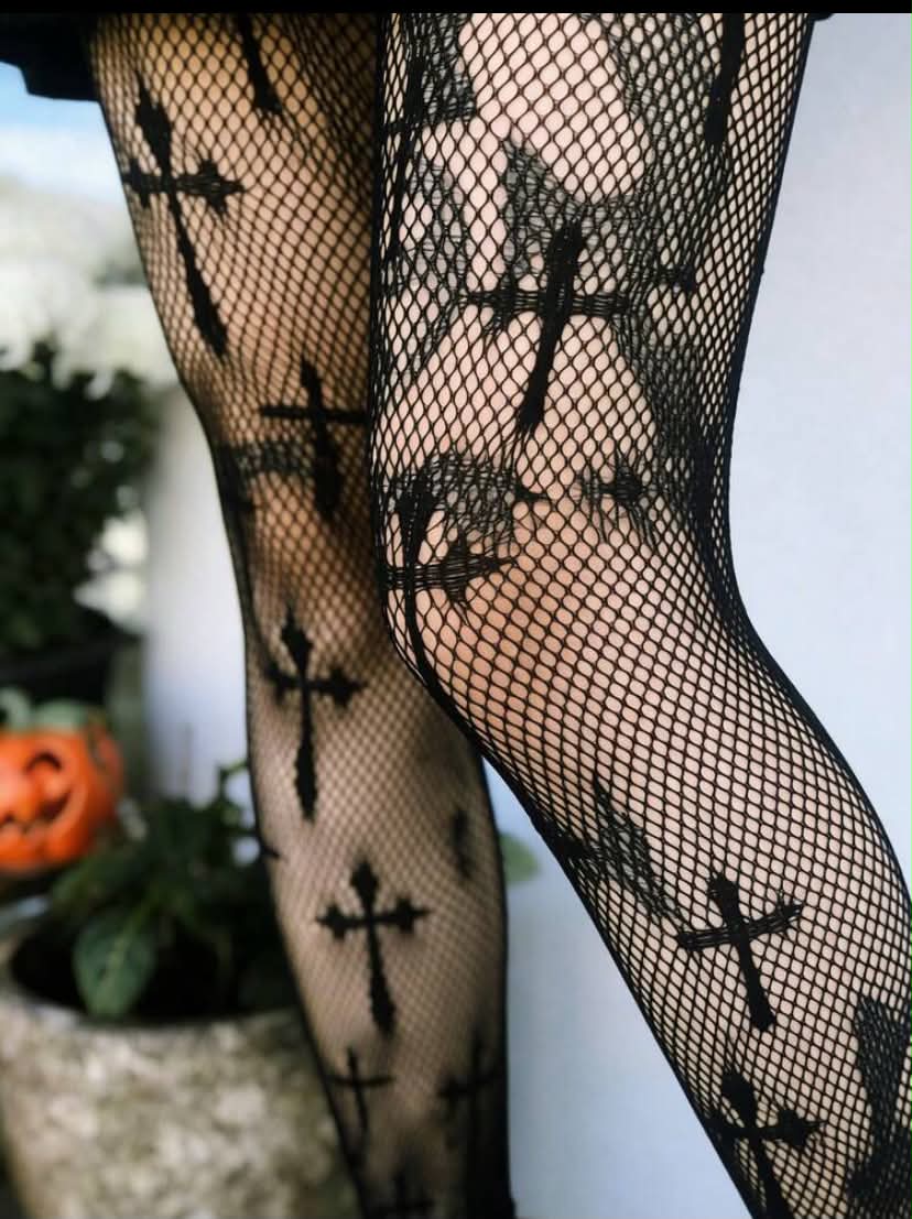 3 pairs Pairs Punk Dark Floral Pattern Fishnet Thigh High Stockings, Gothic Dark Sexy Sheer High Waist Stirrup Mesh Pants