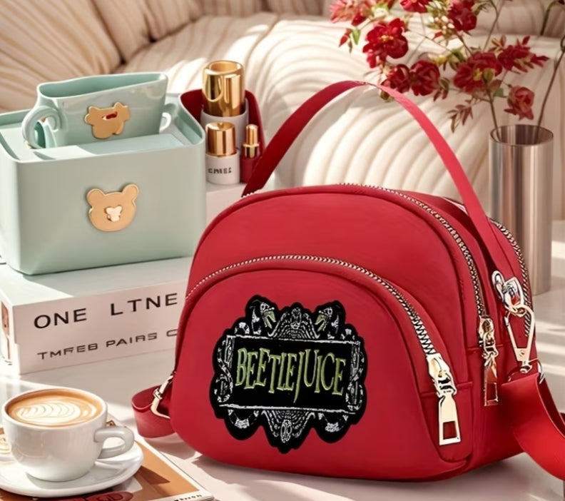 1 pc Beetlejuice Crossbody Bag, Shoulder Bag, Phone Bag, Coin Purse - Zipper Closure + Cute Cartoon Print,