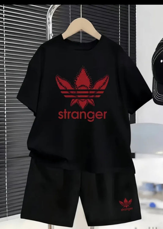 2 pcs Short-Sleeved Shorts Set Hellfire Club Print T-Shirt Short-Sleeved Round Neck Casual Top,