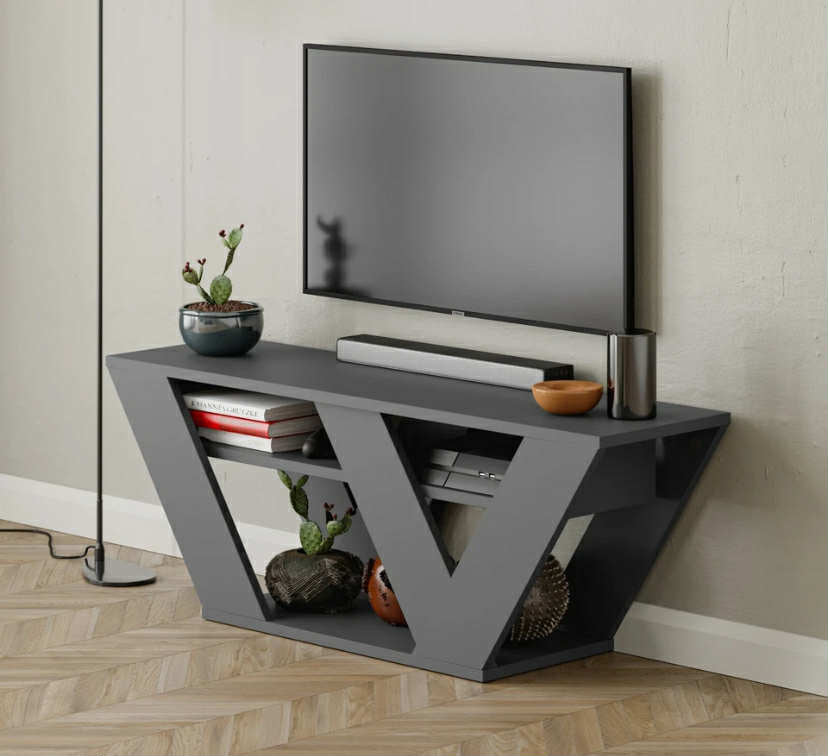 Pipralla TV Stand 110cm – V-Shaped Legs, 2 Open Compartments