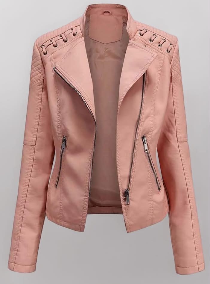 Leather Jacket for Women Women'S Stylish Leather Jacket Zip Up Moto Biker Classic Short Lapel Neck Coat Casual Short Solid Color PU Biker Coat with Pockets