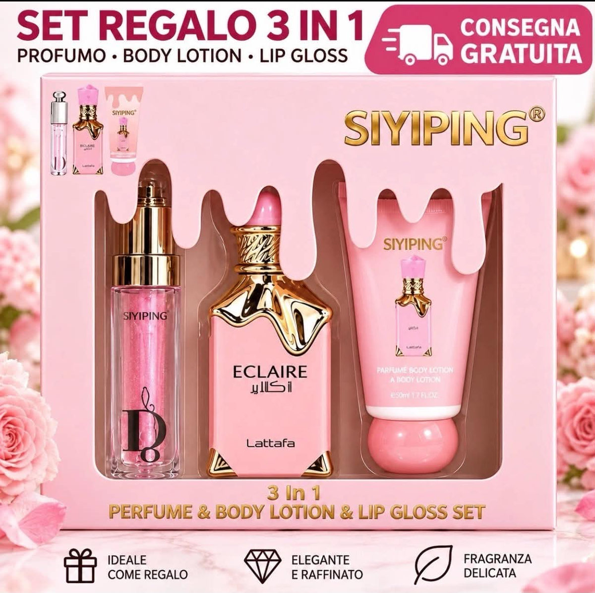 Women Gift Set Arabic Perfume Lattafa 3 in 1 Body Lotion Lip Gloss Gift Set