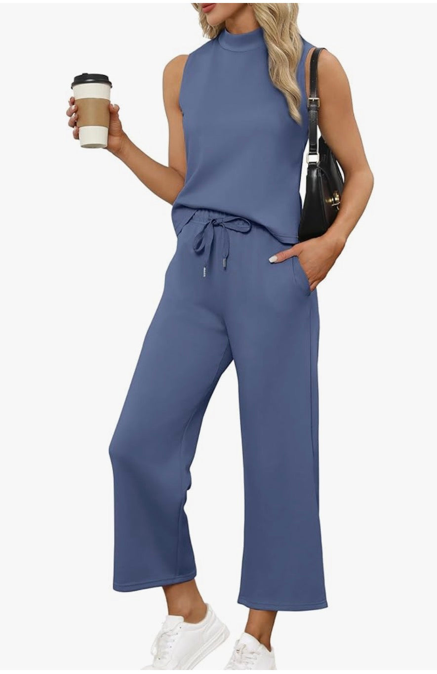 2 Piece Sets with Pockets Women's Tracksuit Full Set Lounge Wear Sets Airport Outfits Lightweight Sleeveless