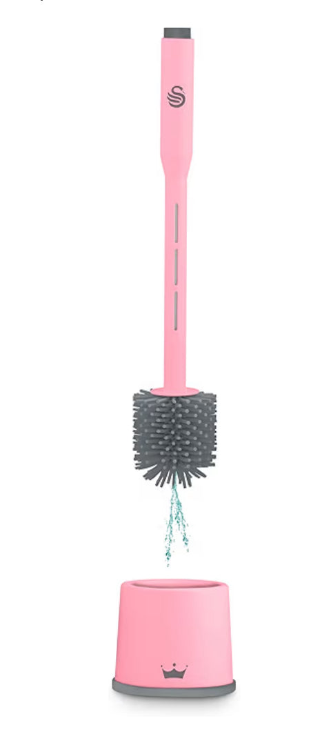 Cleaning Solution Dispensing Toilet Brush with a Holder, Silicone Bristles, Anti-Clog/Anti-Drip Design, Quick Drying Bathroom Brush, Pink,