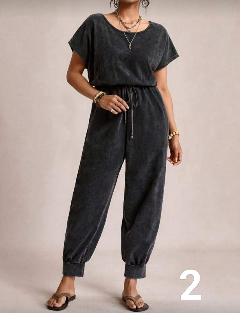 Casual Loose Jumpsuit With Adjustable Shoulder Strap And Double Pockets Camouflage Elastic Waist Pockets Short Sleeve