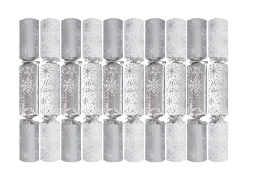 Snowflake Christmas Crackers Silver White Pack of 10