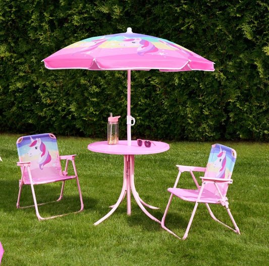 Kids Unicorn Print Bistro Set with Parasol